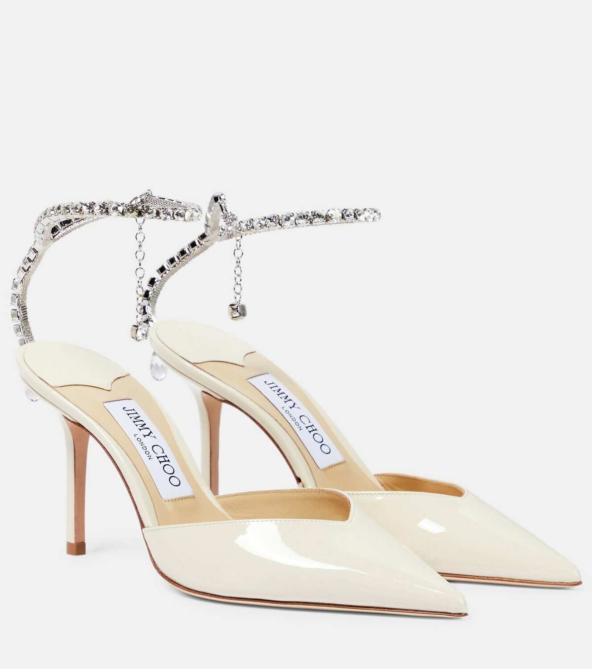 【送料&関税込】Jimmy Choo Patent Leather Saeda Slingback JIMMY CHOO Saeda 85 Black Patent Leather Pumps with Crystal
