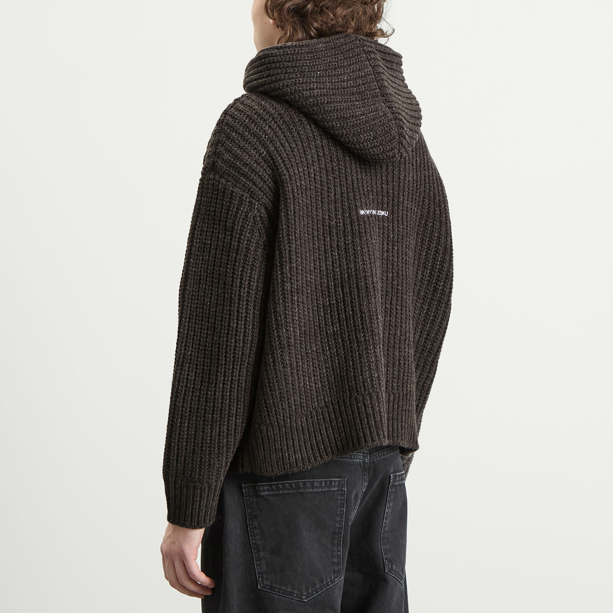 MKI Men's Chunky Rib Knit Hoodie in Charcoal Melange