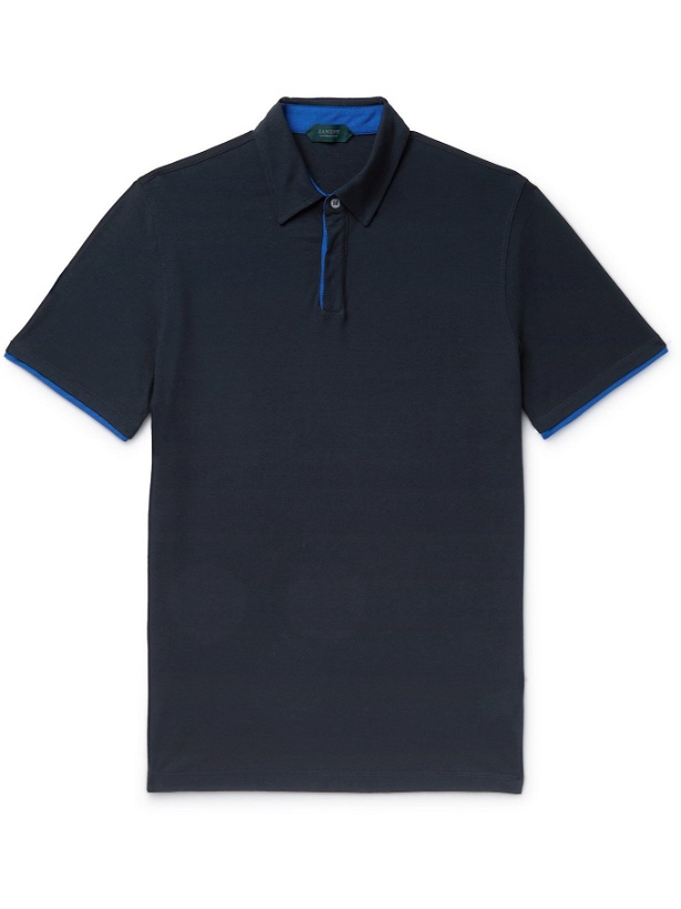 Photo: INCOTEX - Contrast-Trimmed Ice Cotton Polo Shirt - Blue - IT 46