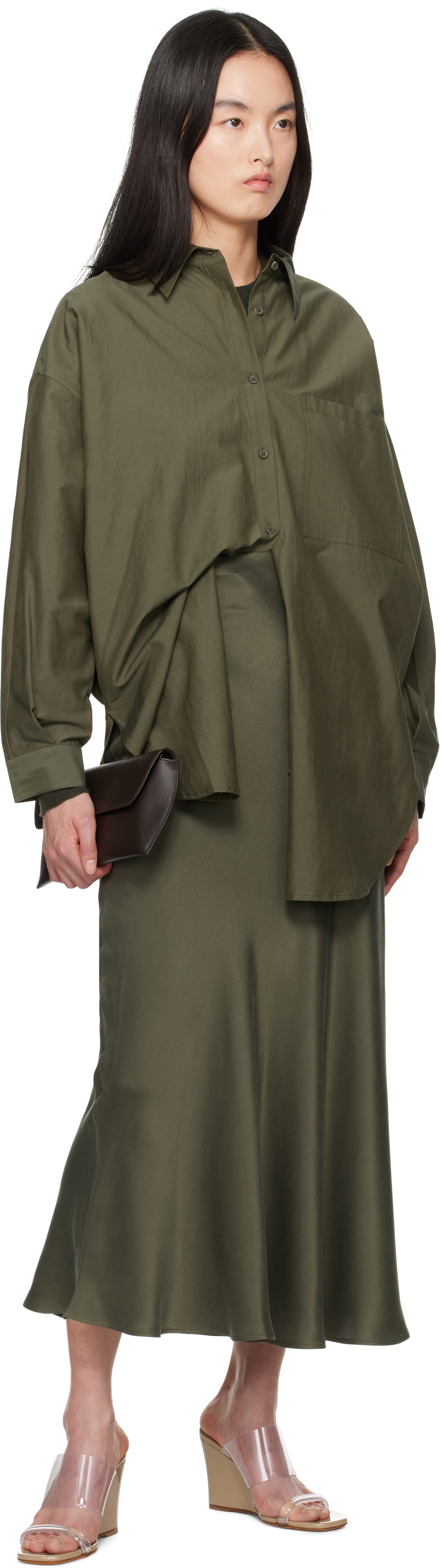Silk Laundry Green Long Bias Cut Maxi Skirt