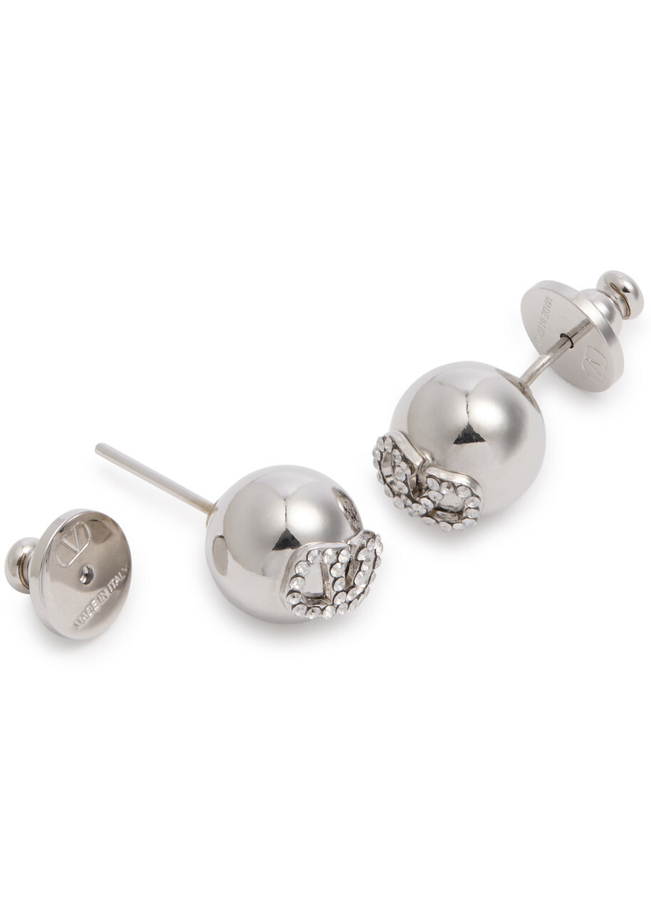 Valentino Vlogo Crystal-embellished Stud Earrings - Silver - One Size