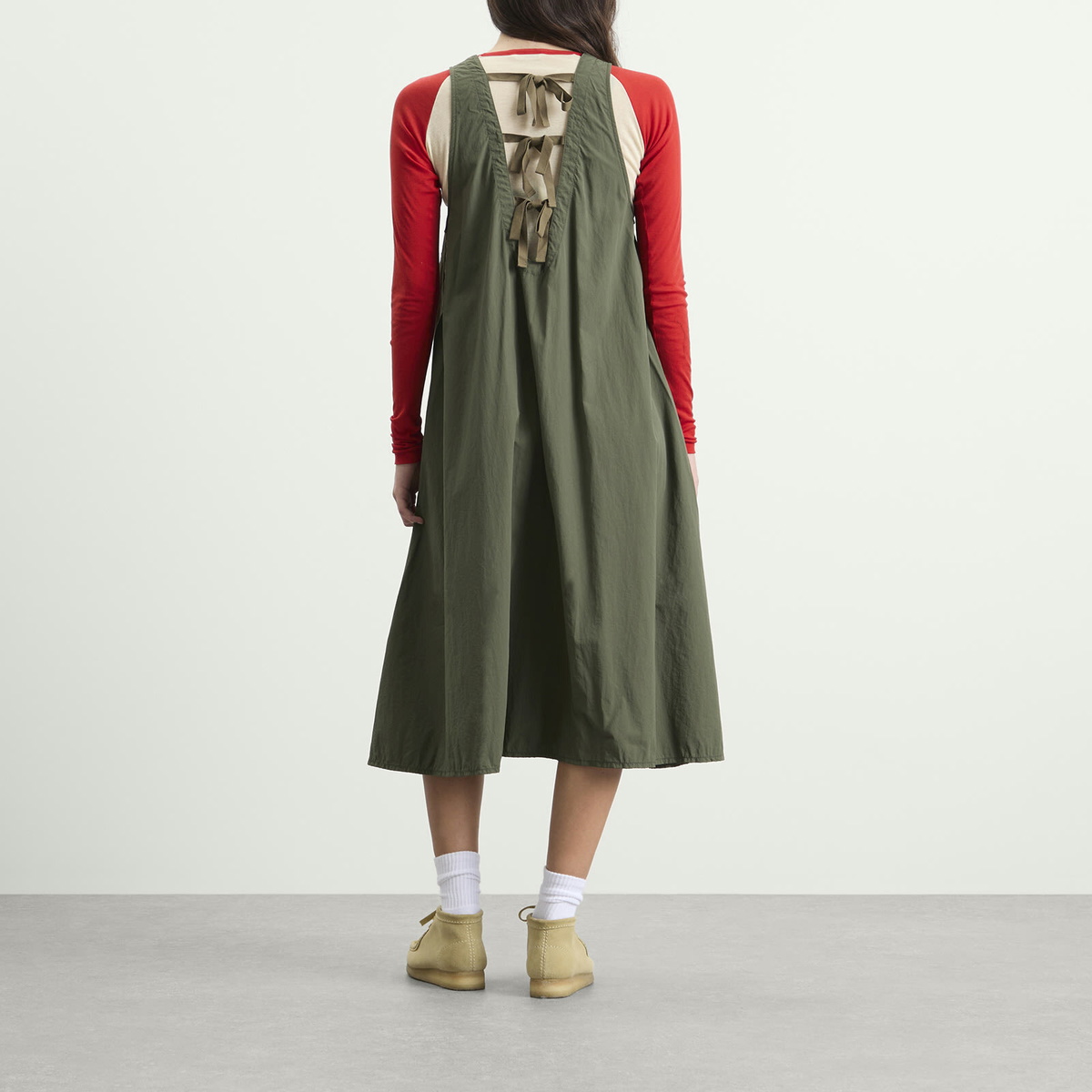 Beams Boy Women's Nylon Midi Dress in Olive