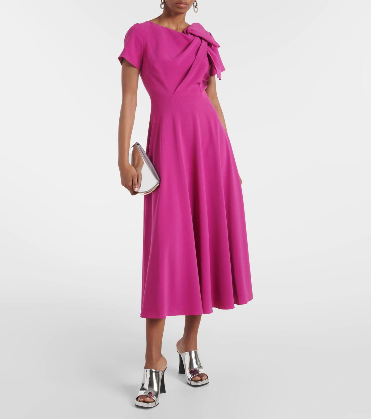 knee length dresses for ladies Halterneck Bow-Detail Midi Dress in Black - 2 main image 0