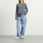 Comme des Garçons Play Stripe Red Heart Emblem Long Sleeve T in Navy White