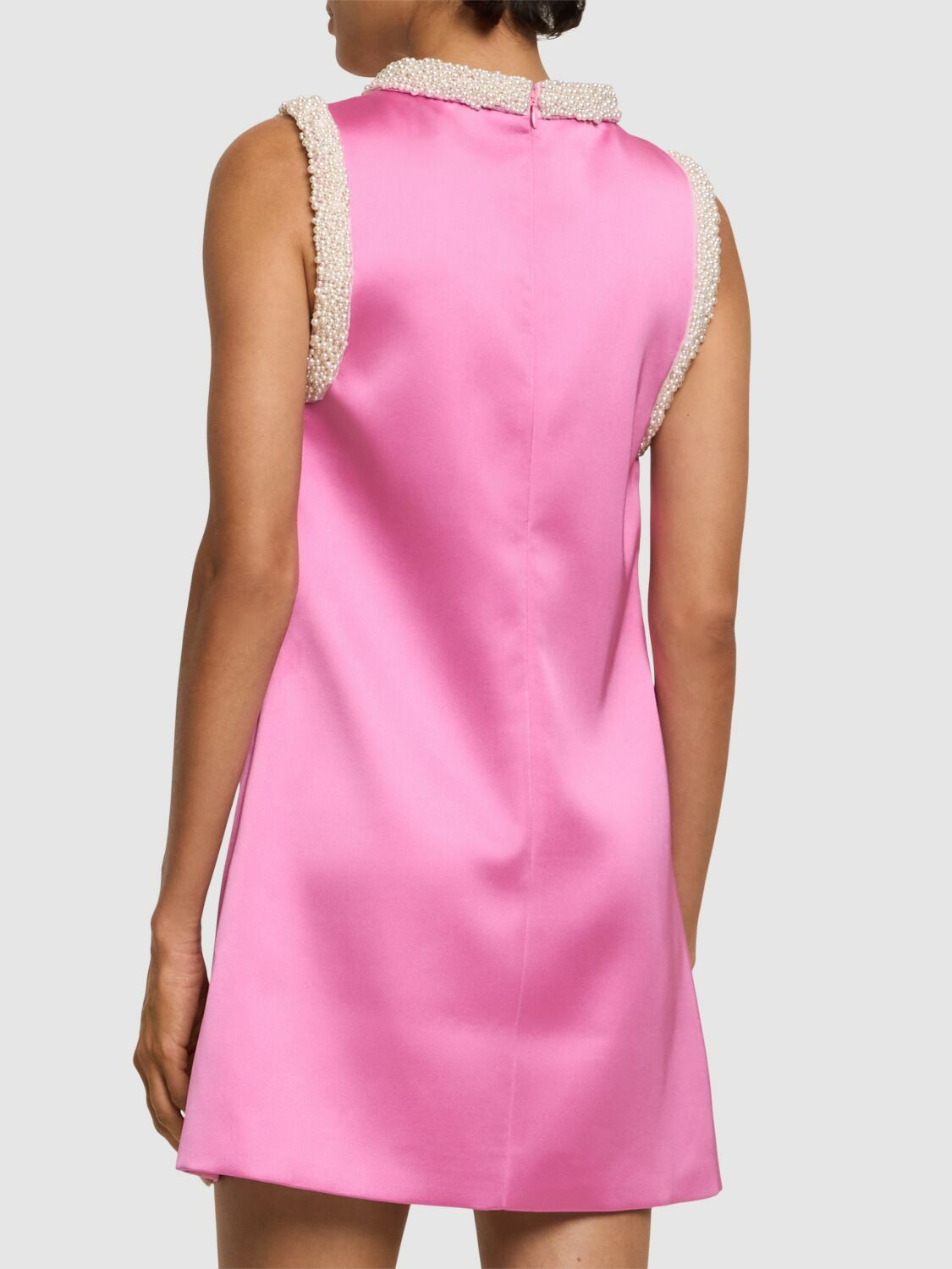 SELF-PORTRAIT Pearl Trim Satin Mini Dress Self-Portrait