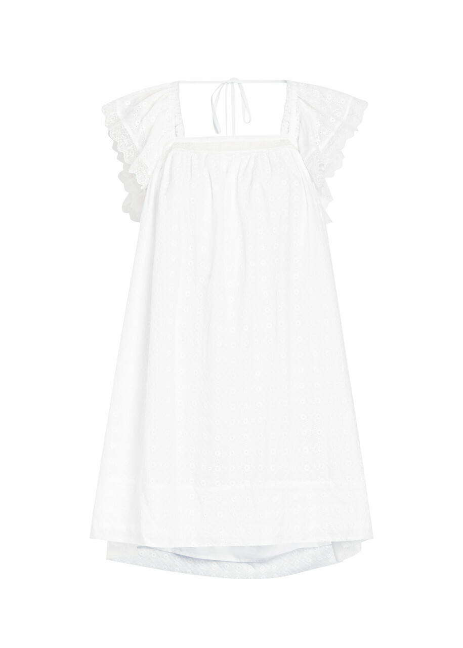 Ganni Broderie Anglaise Cotton Mini Dress White