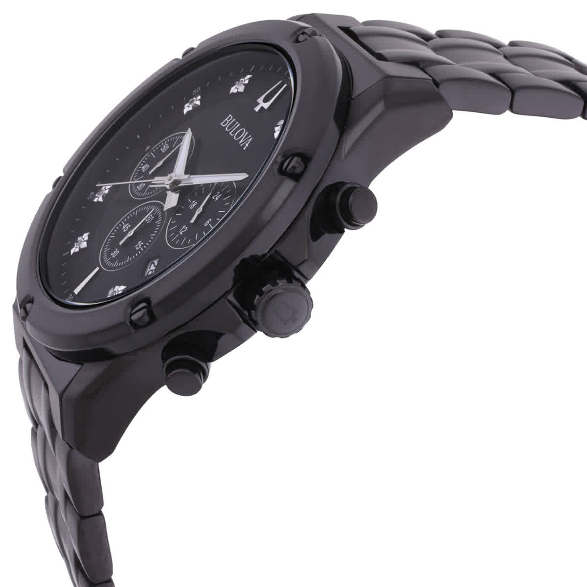 Bulova Chronograph Quartz Diamond Black Dial Watch Set 98K105