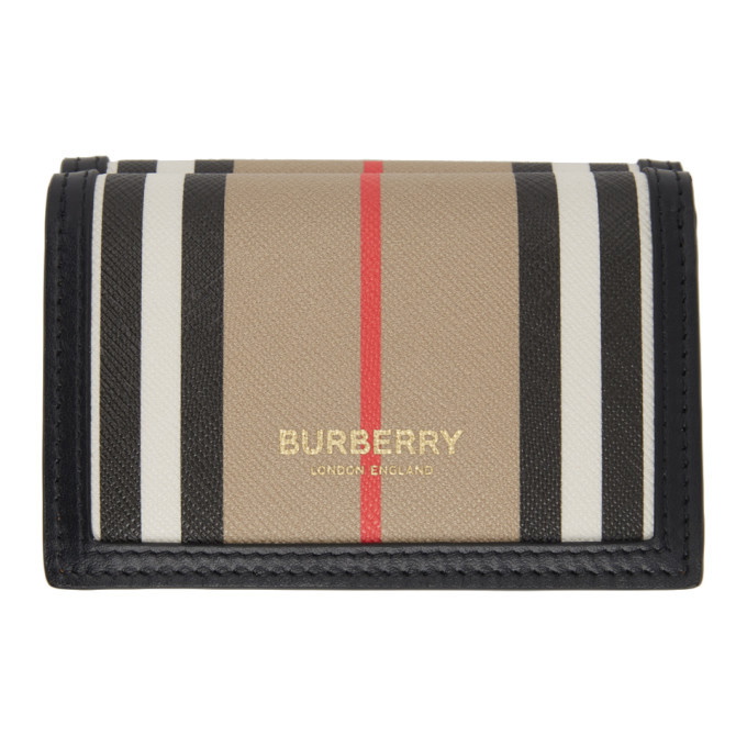 Burberry Beige E-Canvas Icon Stripe Lark Trifold Wallet Burberry