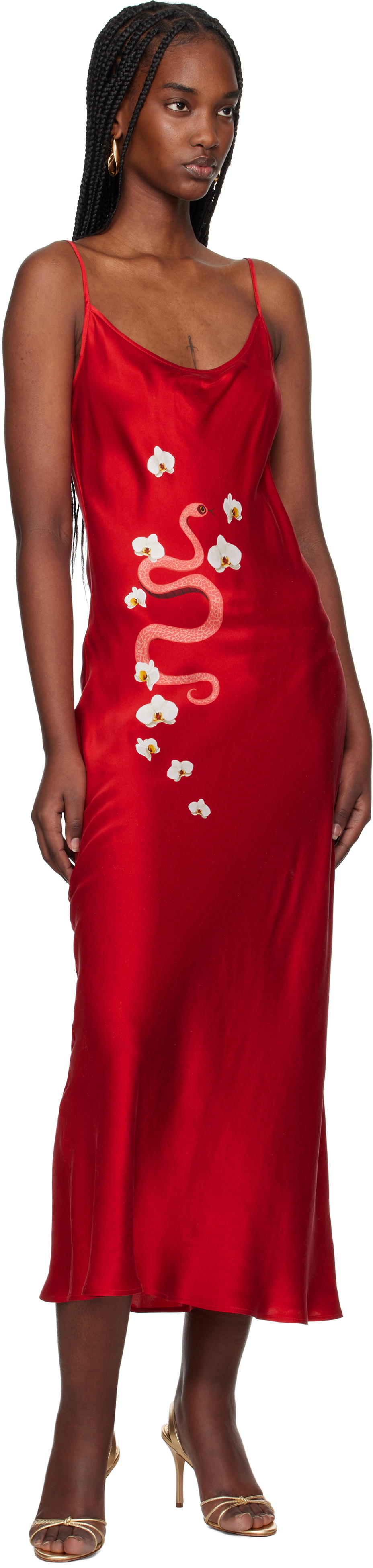 Silk Laundry Red 1996 'Year of the Snake' Midi Dress