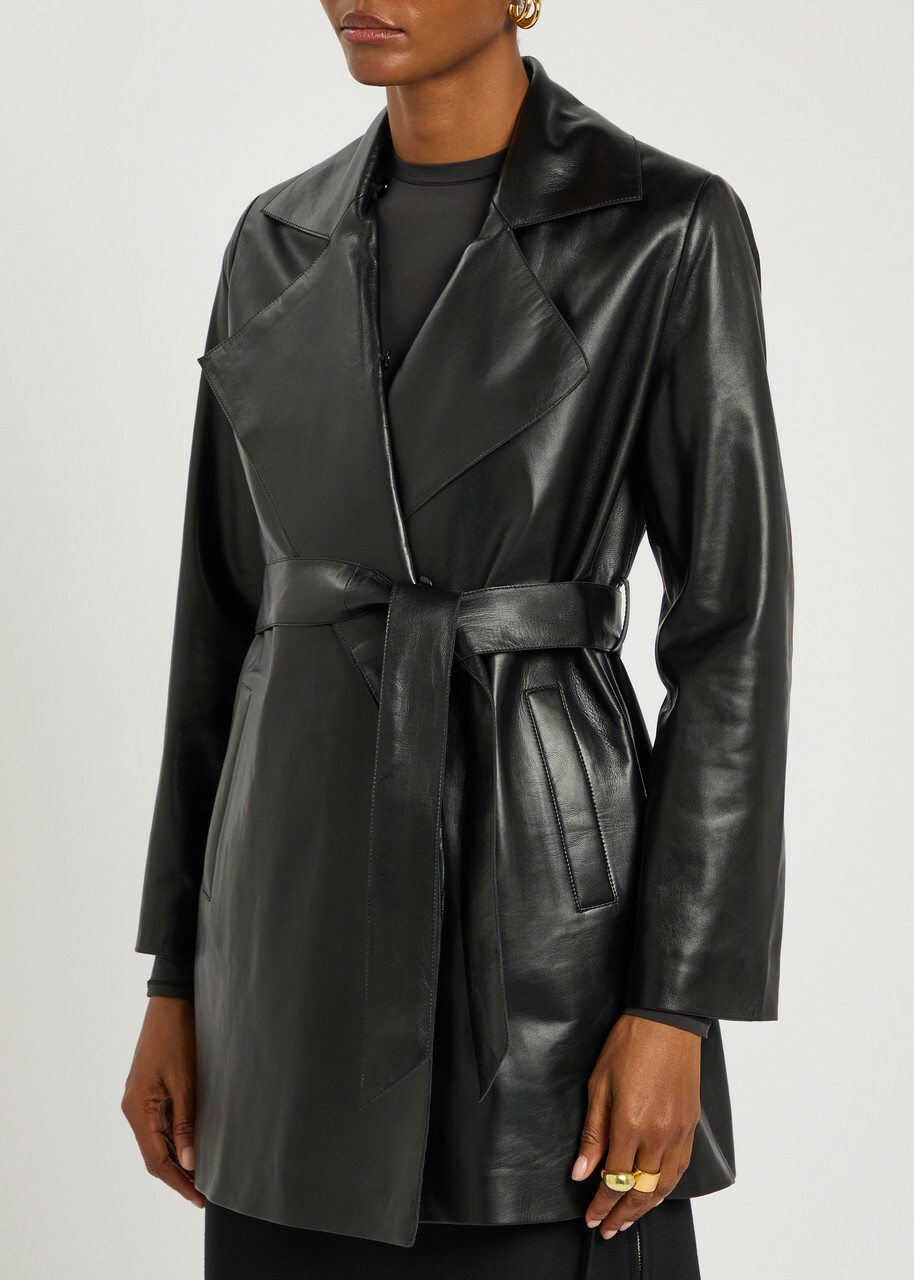 Nour Hammour Kelsey Fur-trimmed Belted Leather Jacket Black