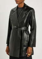 Nour Hammour Kelsey Fur-trimmed Belted Leather Jacket Black