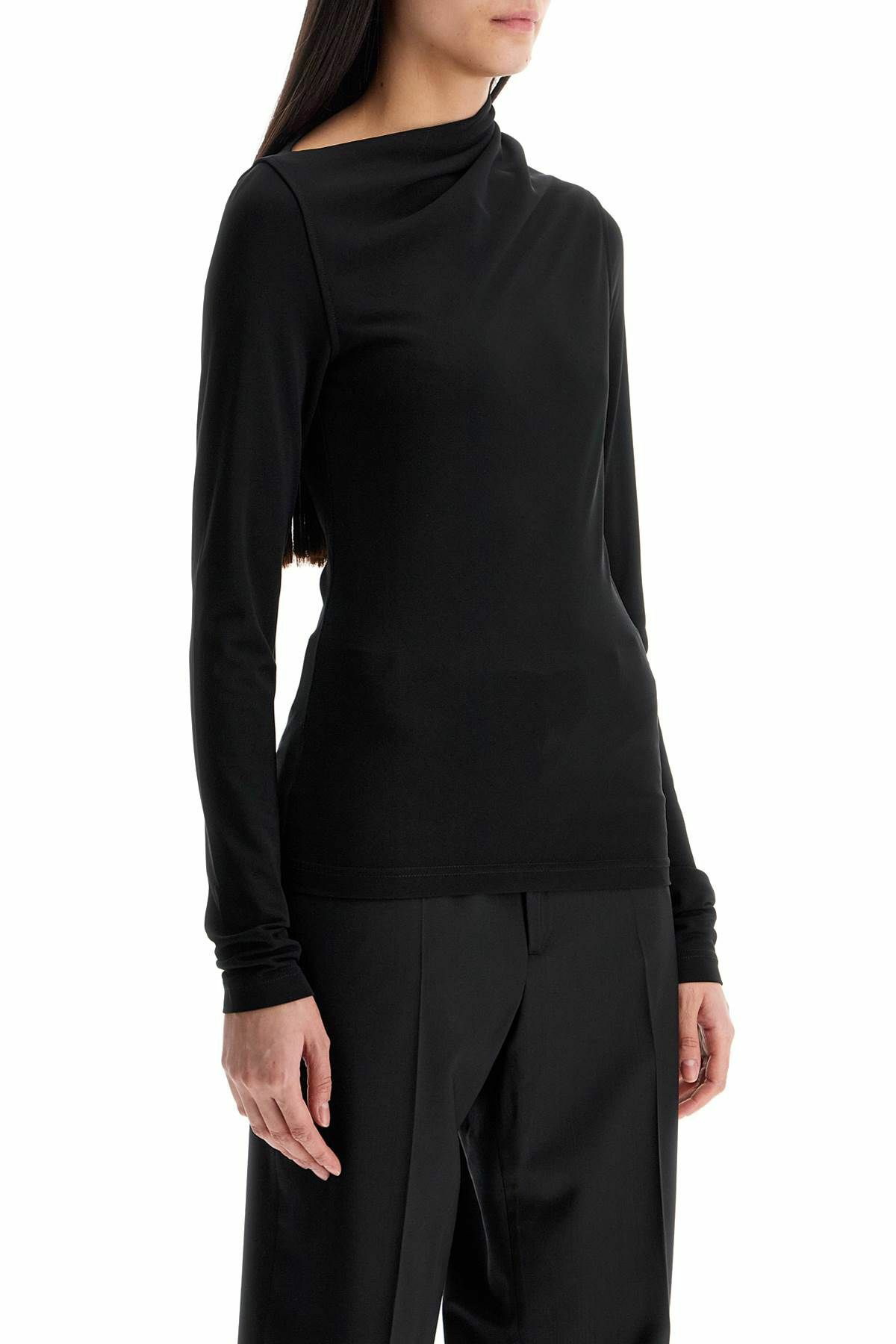 SS25【TOTEME】Black Draped Jersey Top with long sleeves Totême - Black Draped Jersey Top – Frances May