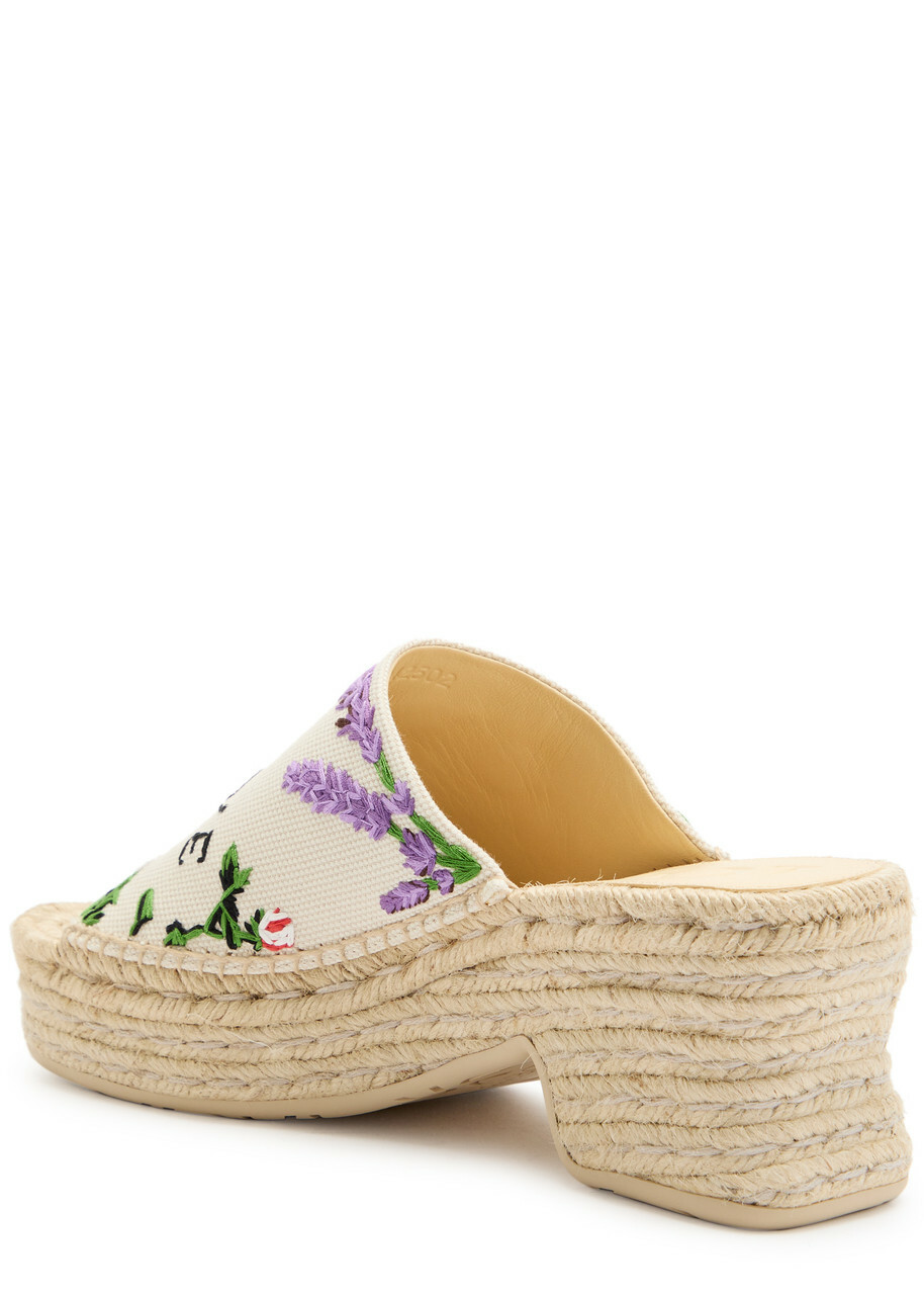 Loewe Petal 80 Espadrille Embroidered Canvas Slides Beige