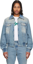 Balmain Blue Cropped Lined Denim Jacket