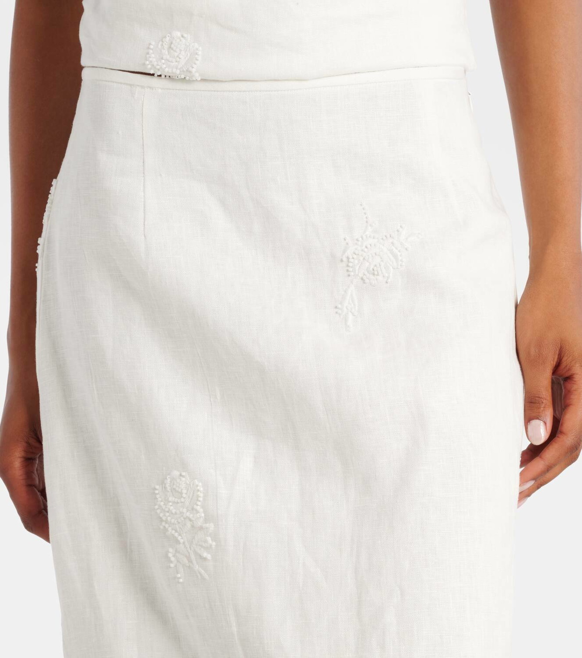 SIR Alessandra embroidered linen midi skirt