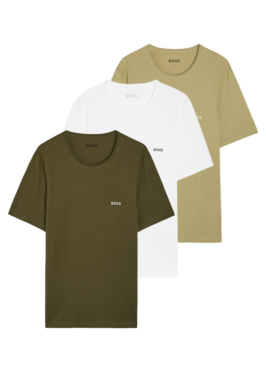 Boss Logo-embroidered Cotton T-shirt set of Three Green