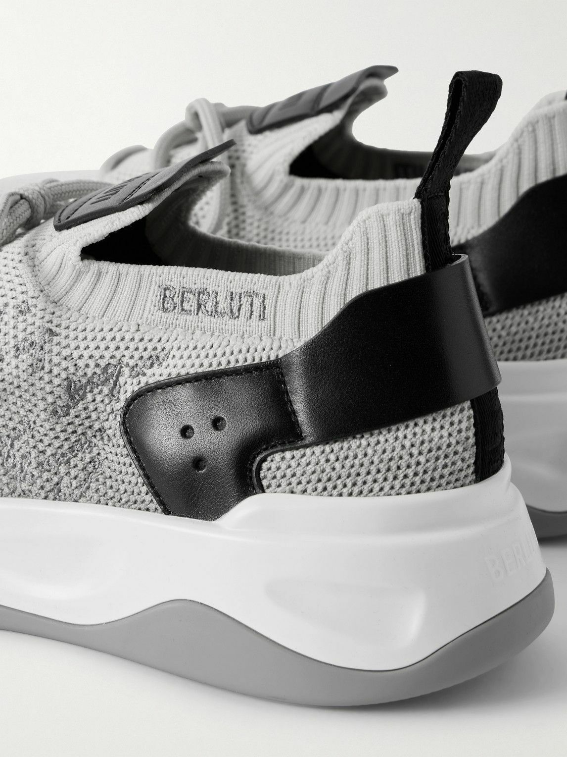 Berluti - Shadow Leather-Trimmed Stretch-Knit Sneakers - Gray