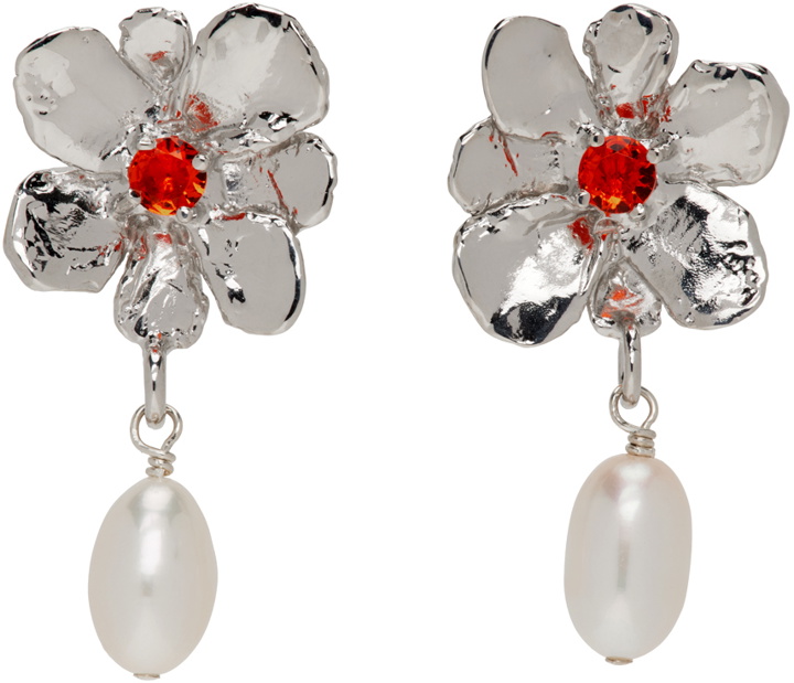 Photo: Mondo Mondo Silver Flower Pearl Drop Earrings