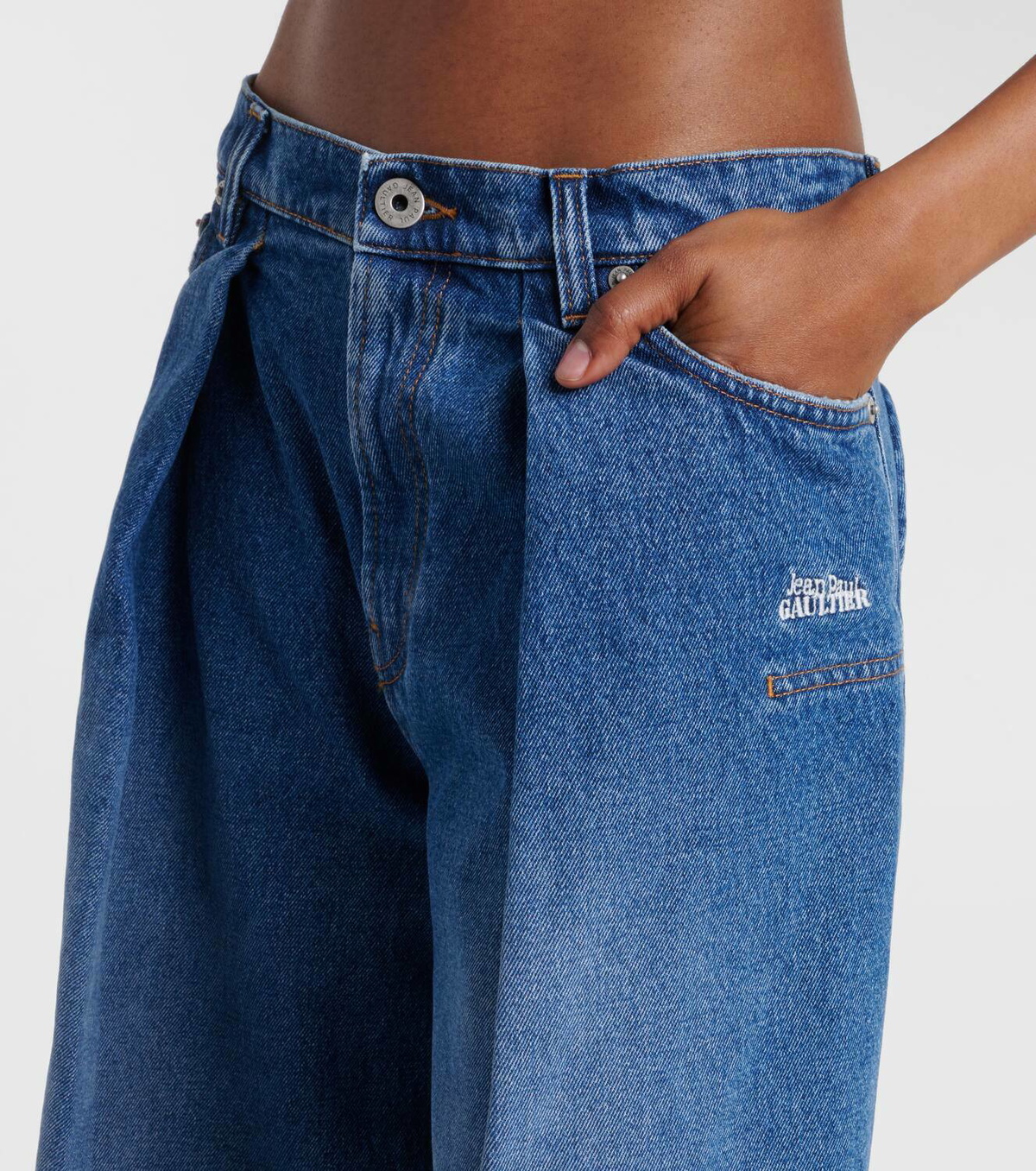 Jean Paul Gaultier Embroidered pleated wide-leg jeans Jean Paul
