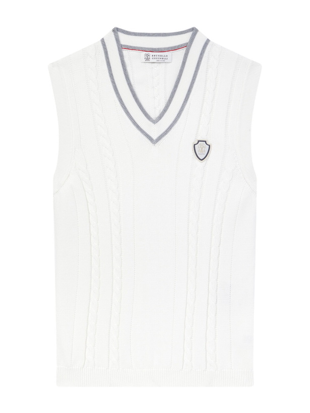 Photo: Brunello Cucinelli - Logo-Appliquéd Cotton Sweater Vest - White
