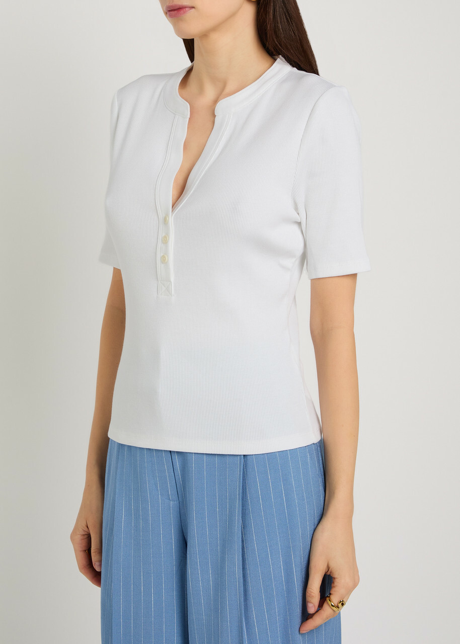 Veronica Beard Reubian Ribbed Stretch-cotton top White