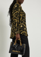 Balmain 1945 Small Glossed Leather Tote - Black - One Size