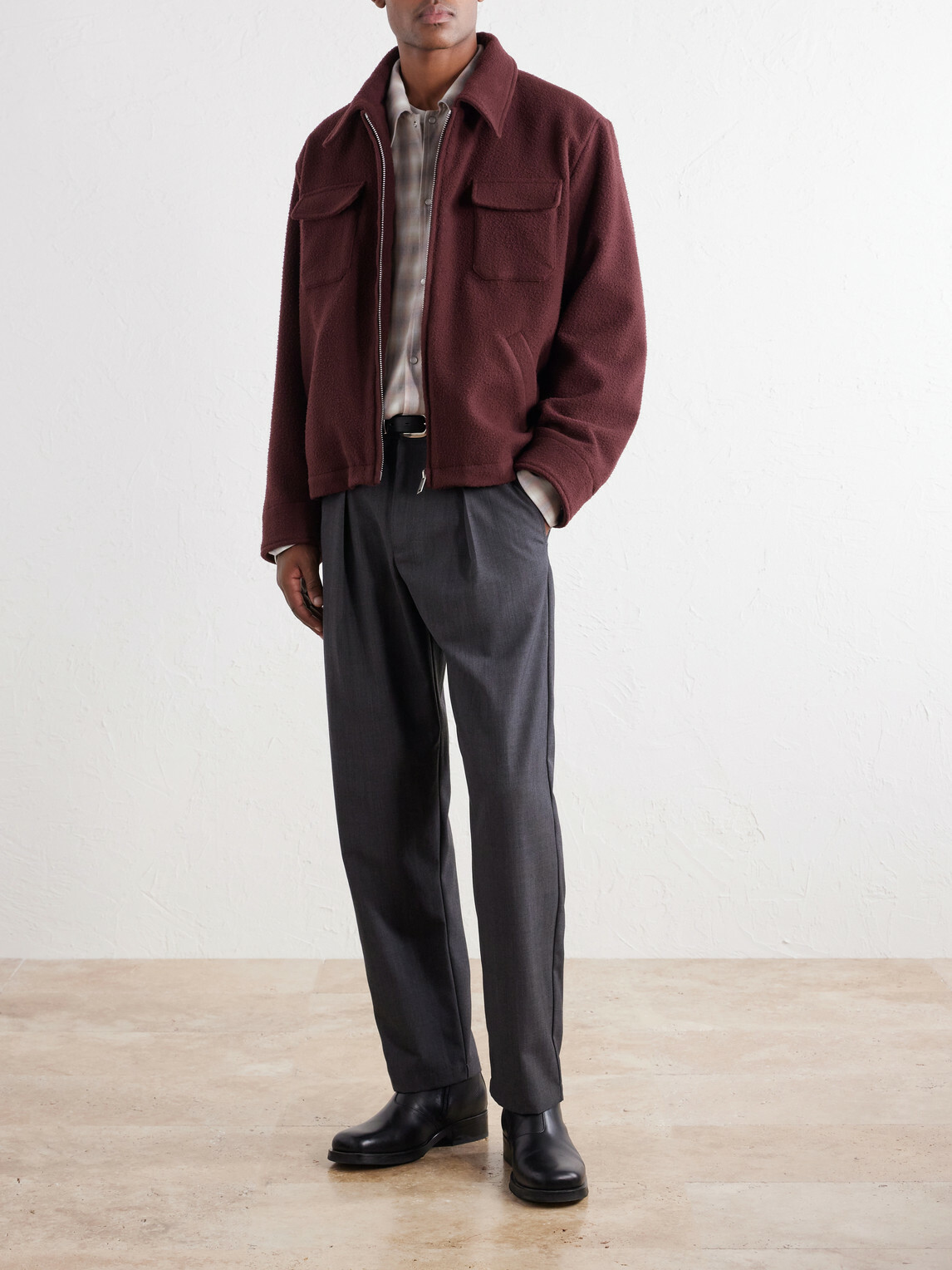 SECOND / LAYER - Jefe Wool Blouson Jacket - Burgundy