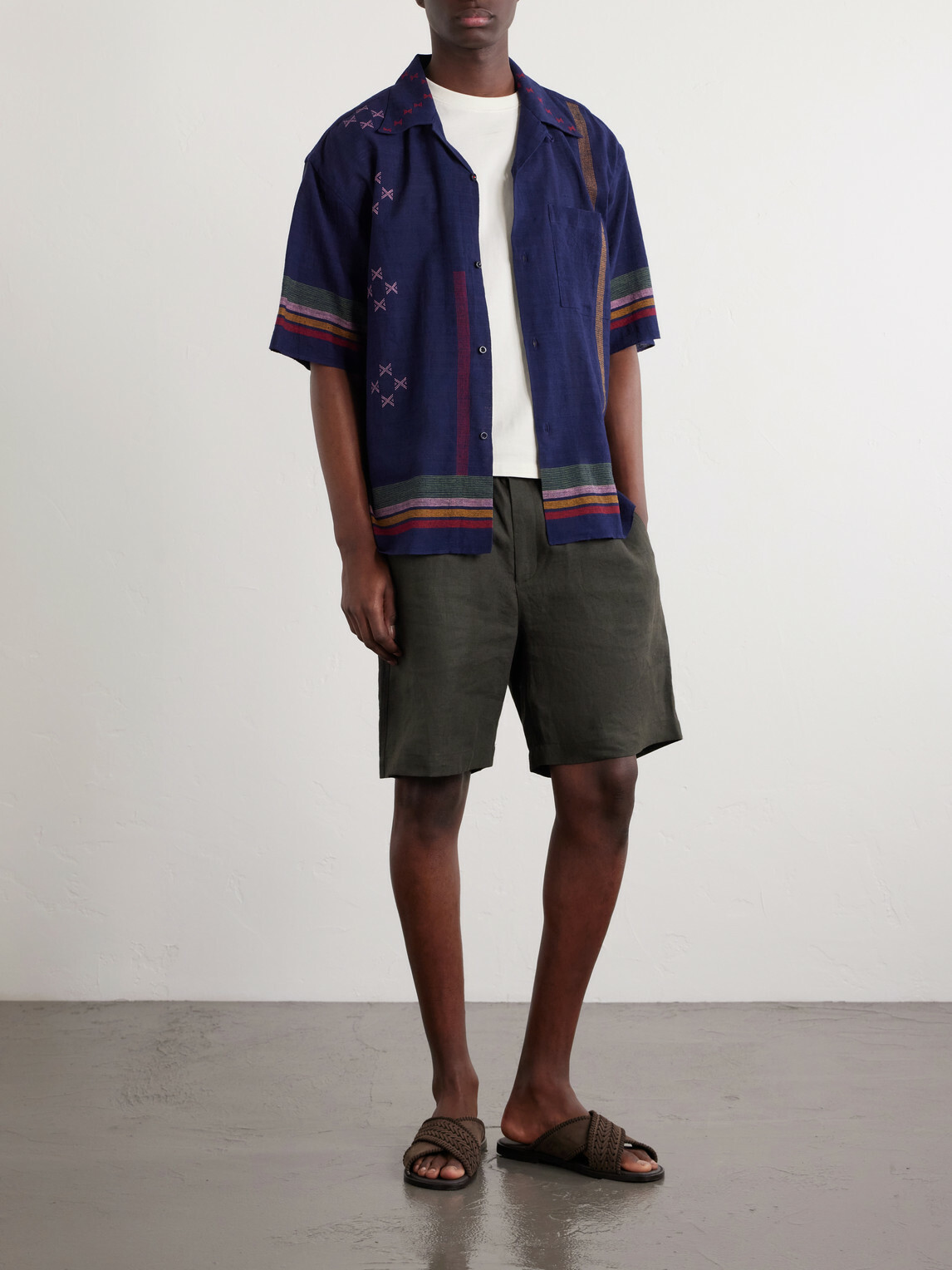 Kardo - Rohit Camp-Collar Striped Cotton Shirt - Blue