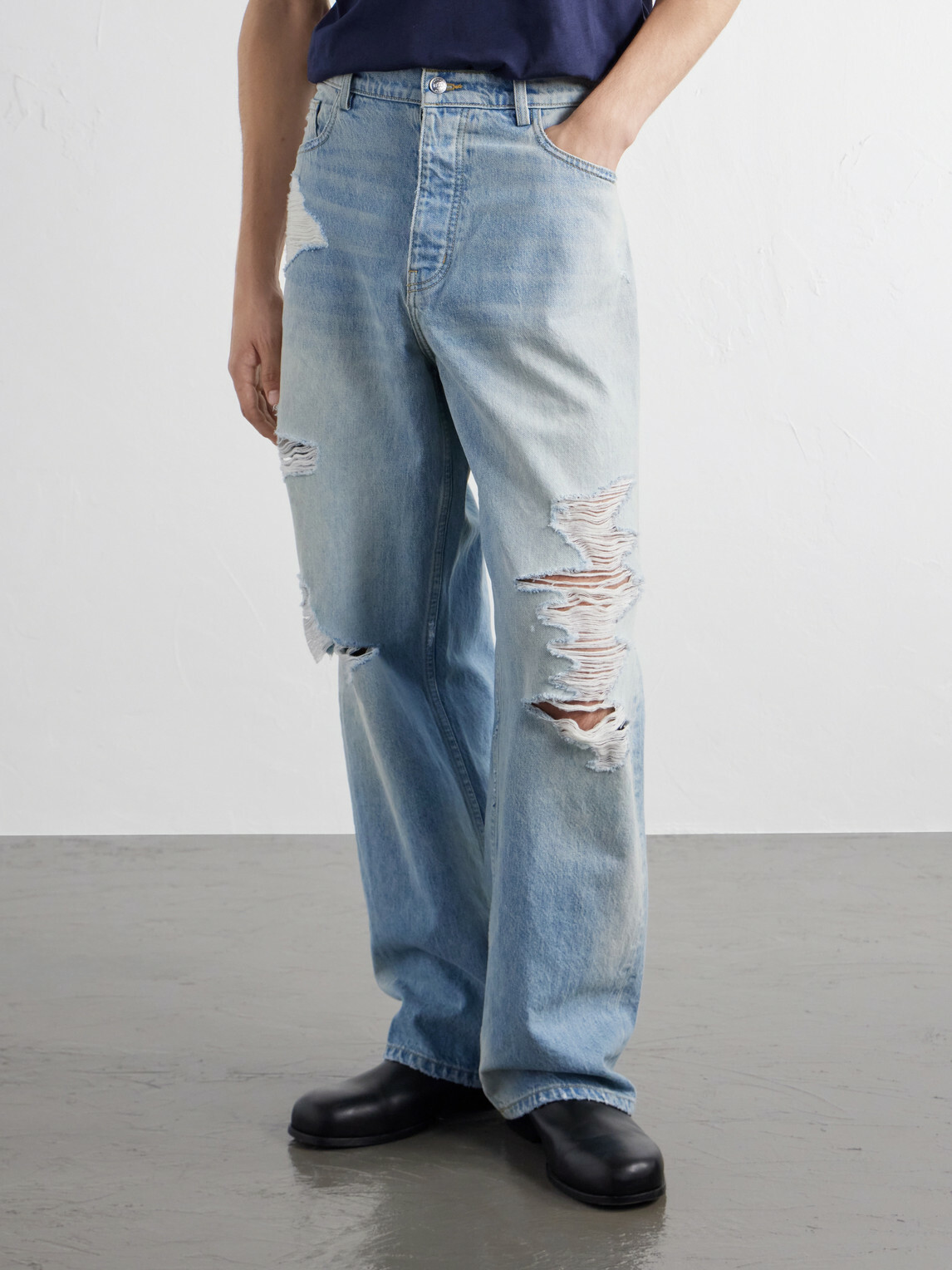 NAHMIAS - Wide-Leg Distressed Jeans - Blue