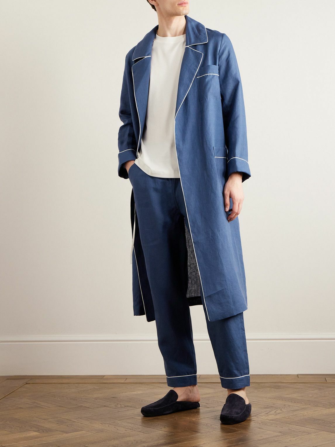 Loretta Caponi - Straight-Leg Linen Drawstring Pyjama Trousers - Blue