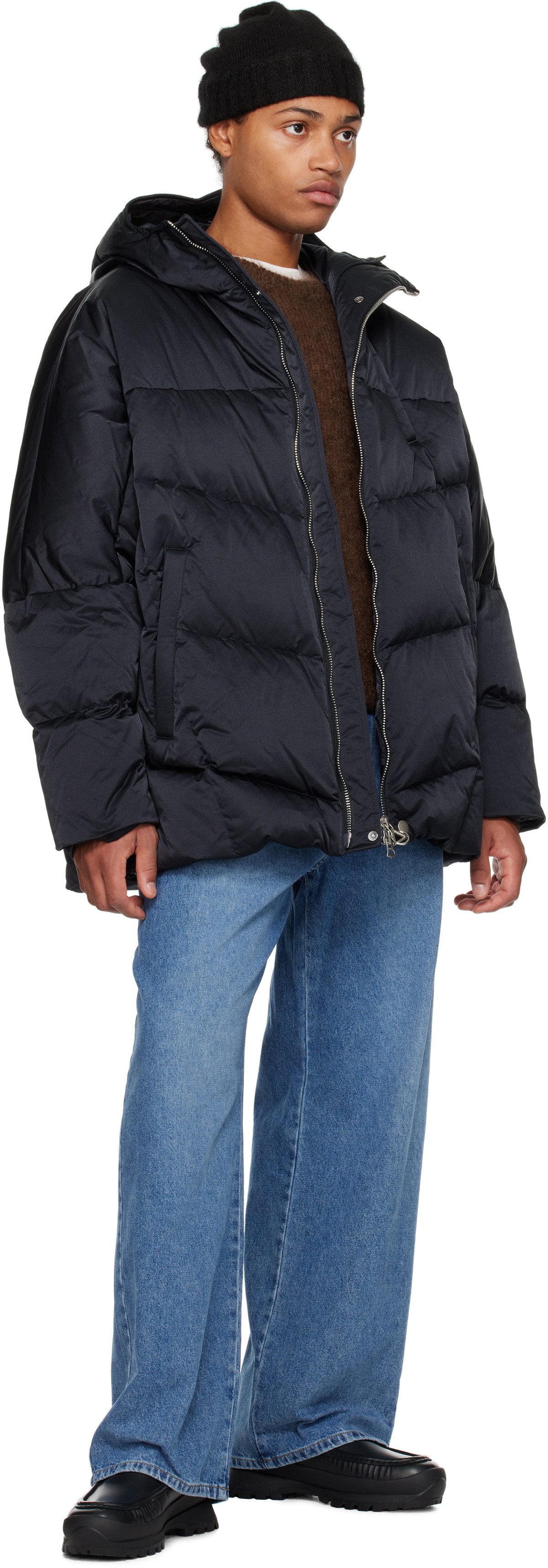 Solid Homme Navy Satin Down Jacket