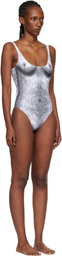 Moschino White & Black Printed Lycra One-Piece Swimsuit