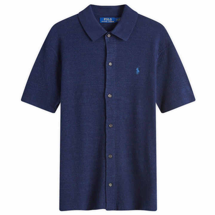 Photo: Polo Ralph Lauren Men's Button Through Knitted Polo Shirt in Bright Navy