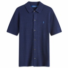 Polo Ralph Lauren Men's Button Through Knitted Polo Shirt in Bright Navy