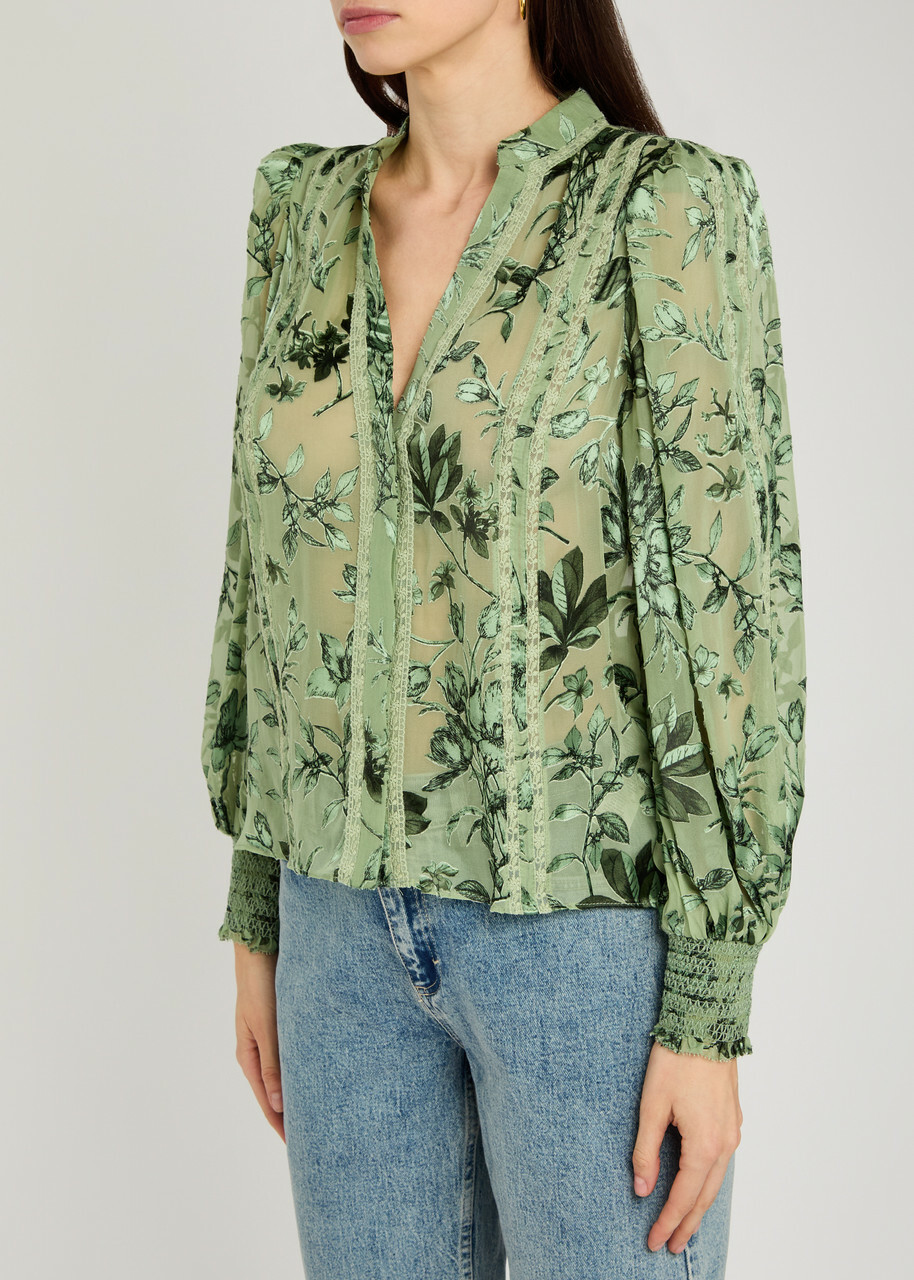 Alice + Olivia Arlette Devoré Chiffon Blouse Green