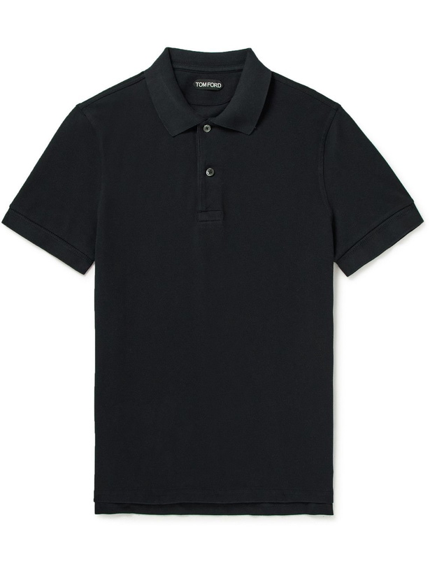 Photo: TOM FORD - Cotton-Piqué Polo Shirt - Blue