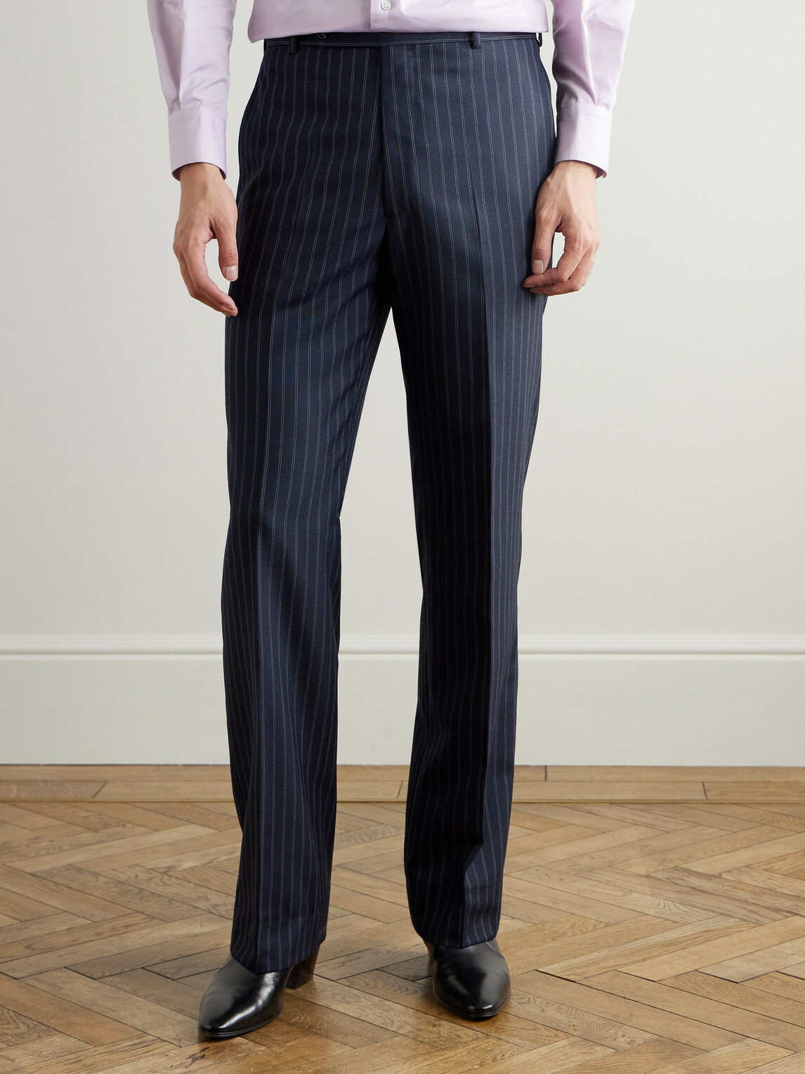 Husbands - Straight-Leg Pinstriped Wool Suit Trousers - Blue