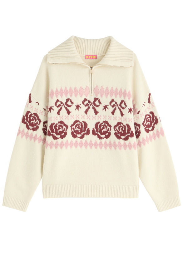 Photo: Kitri Uma Fair Isle Intarsia Half-zip Jumper Cream