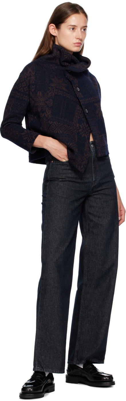Y's Navy & Brown Asymmetry Cardigan