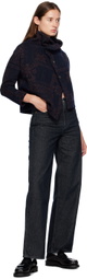 Y's Navy & Brown Asymmetry Cardigan