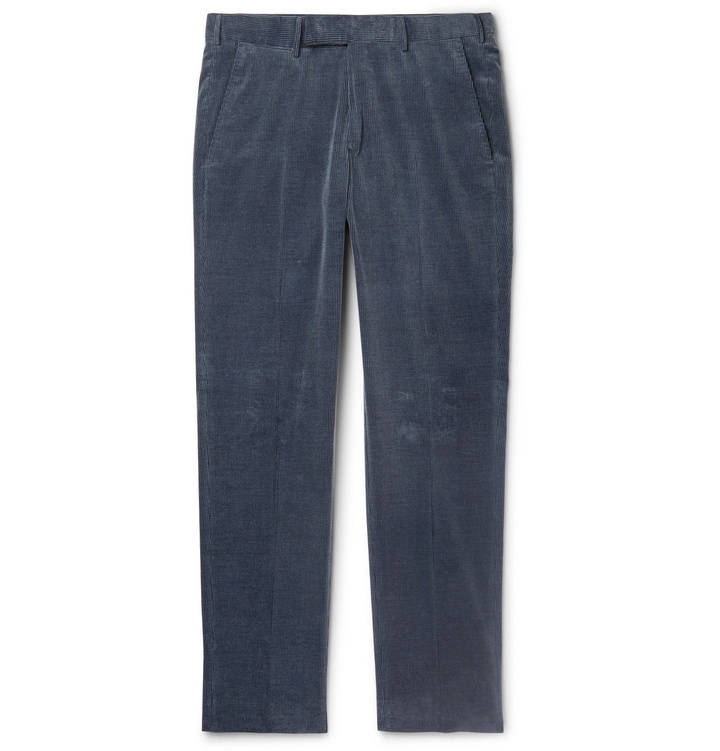 Photo: Ermenegildo Zegna - Slim-Fit Cotton-Blend Corduroy Trousers - Blue