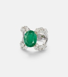 Yeprem 18kt white gold (750/1000) ring with diamonds and emerald