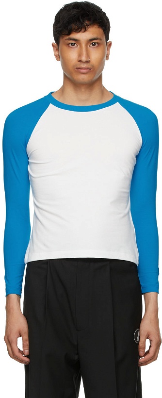 Photo: We11done White & Blue Raglan Long Sleeve T-Shirt