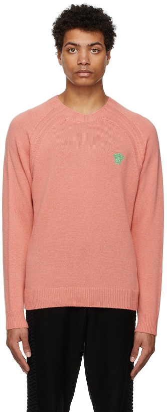 Photo: Versace Pink Cashmere Embroidered Medusa Sweater