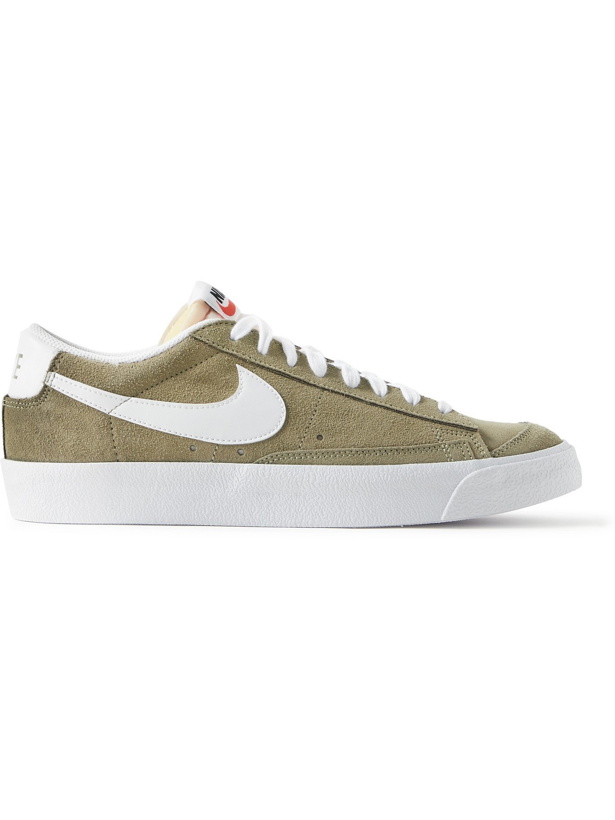 Photo: NIKE - Blazer Low '77 Leather-Trimmed Suede Sneakers - Green