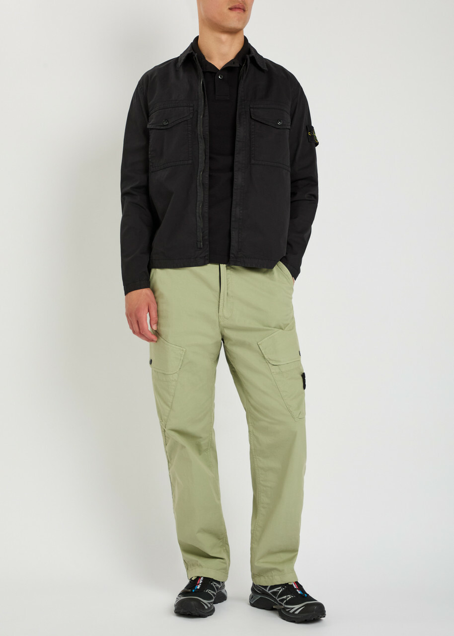 Stone Island Logo-appliquéd Stretch-cotton Overshirt Black