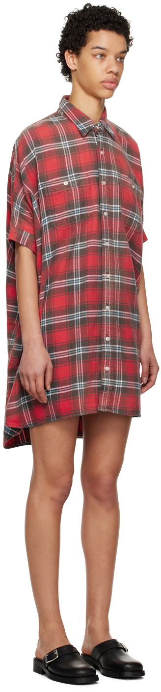 R13 Red Plaid Oversized Boxy Shirt Minidress