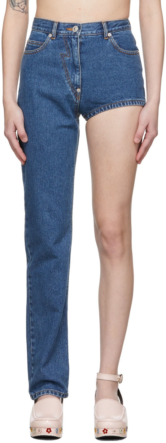Pushbutton Blue One-Leg Jeans