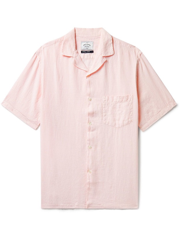 Photo: Portuguese Flannel - Dogtown Convertible-Collar Linen Shirt - Pink