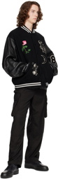 JieDa Black SKOOKUM Edition Stadium Leather Bomber Jacket